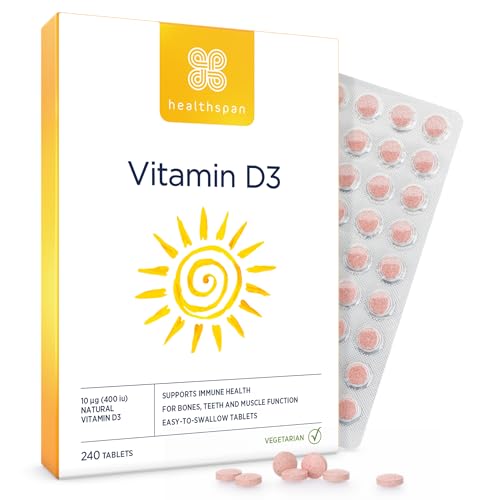 Healthspan Vitamin D3 10Âµg (8 Months' Supply) | Support Your Immune Health & Promotes Healthy Bones, Teeth & Muscles | Vegetarian